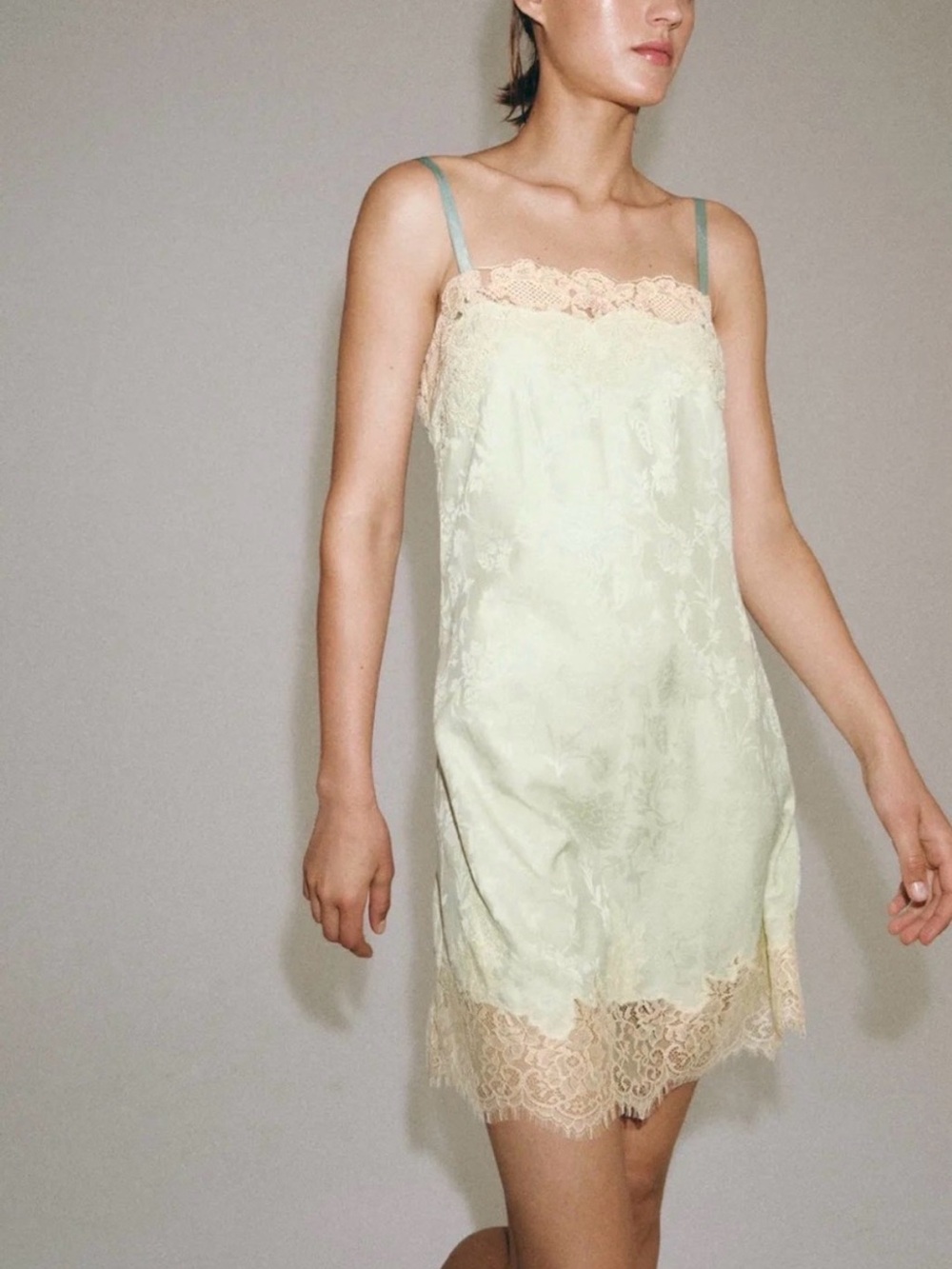 Zara Mint Green Slip with Cream Lace Trim
